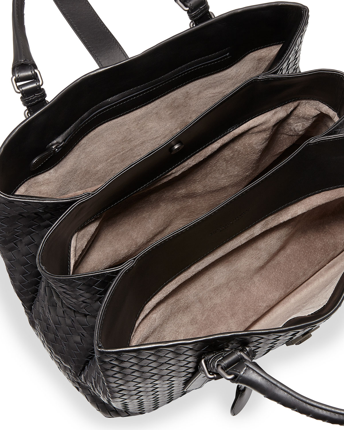 Bottega veneta Roma Medium Woven Compartment Tote Bag in Black | Lyst