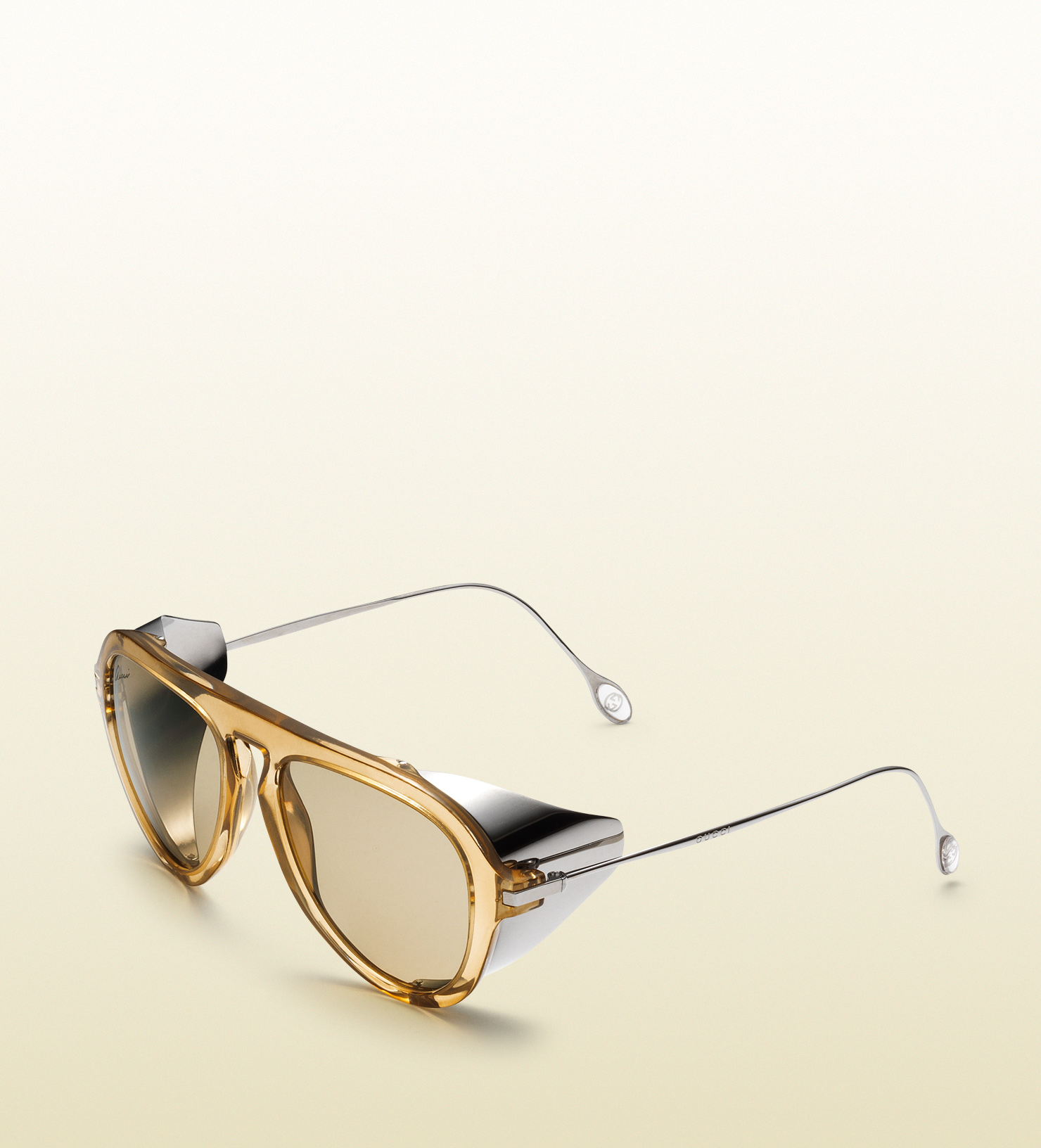 Gucci Optyl Aviator Sunglasses With Metal Blinkers in Beige (Metallic