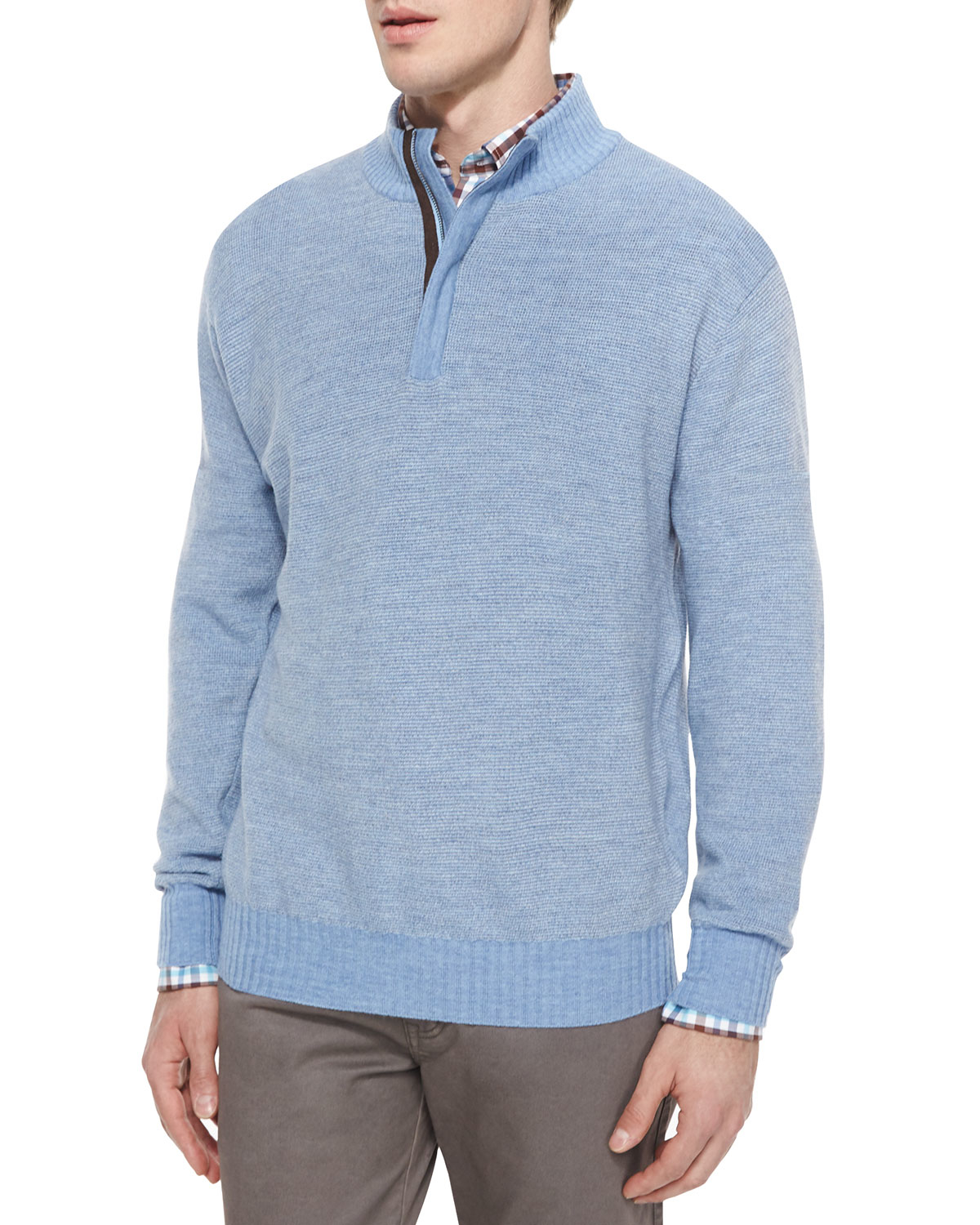 Lyst - Peter millar Textured Wool Quarter-zip Pullover Sweater in Blue ...