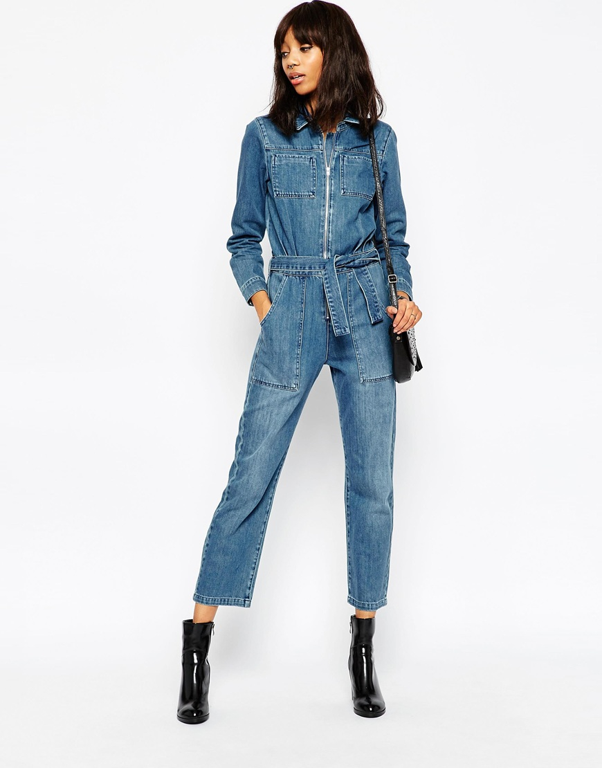 denim zip boiler suit