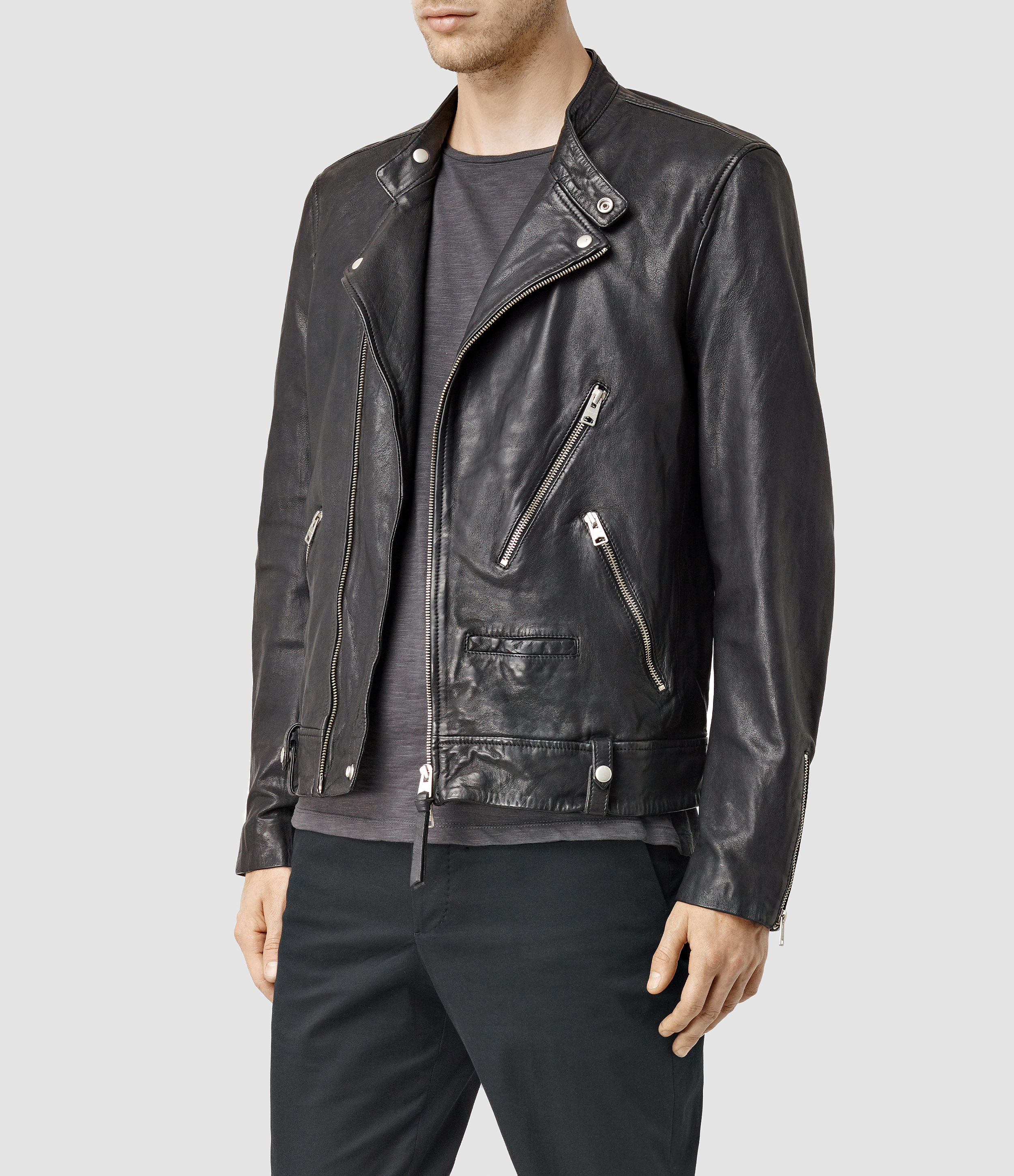 Lyst Allsaints Casper Leather Biker Jacket Usa In Black For Men Gallery