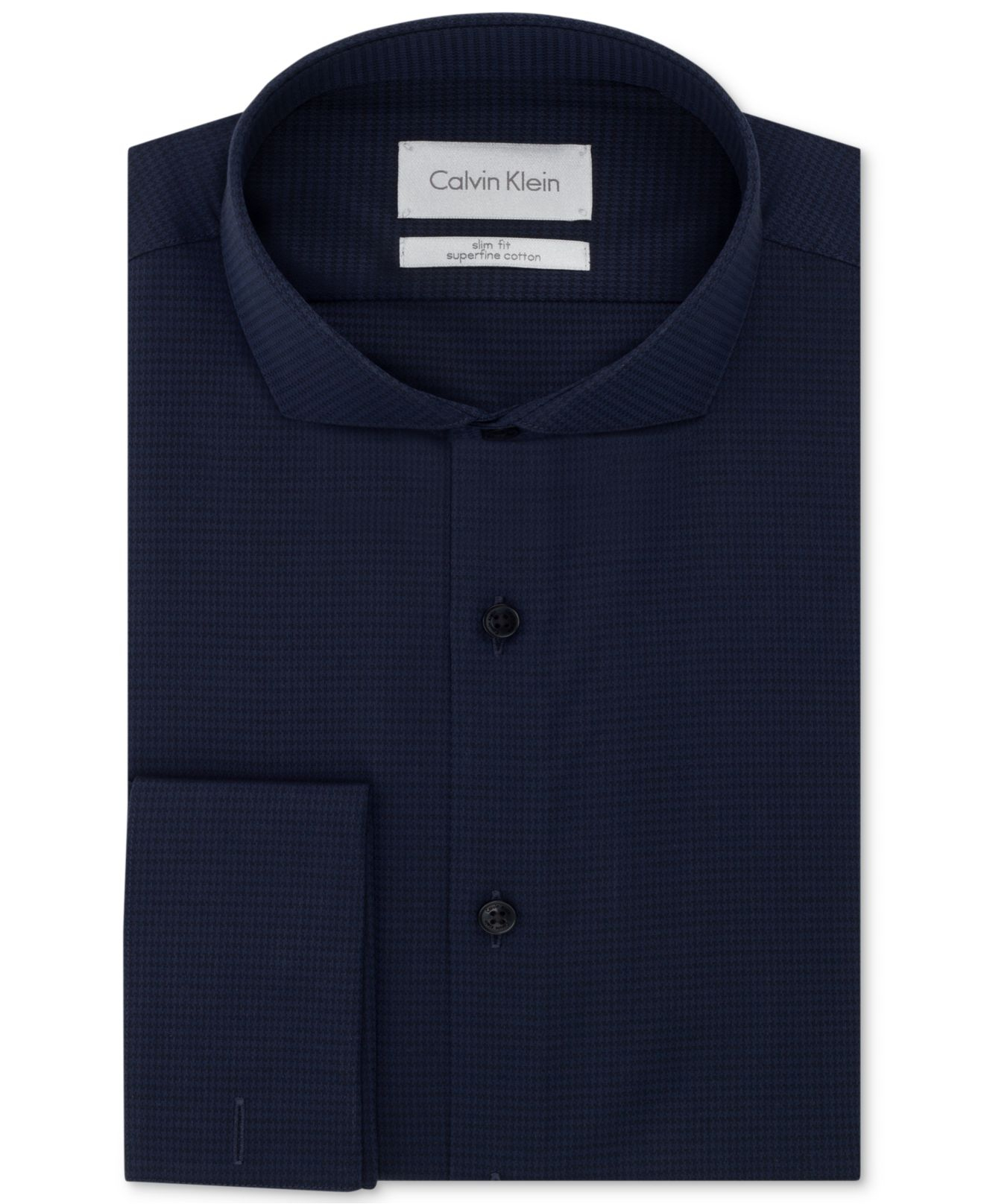 Calvin Klein Platinum Dark Navy Tonal Houndstooth French Cuff Dress Shirt  in Blue for Men | Lyst
