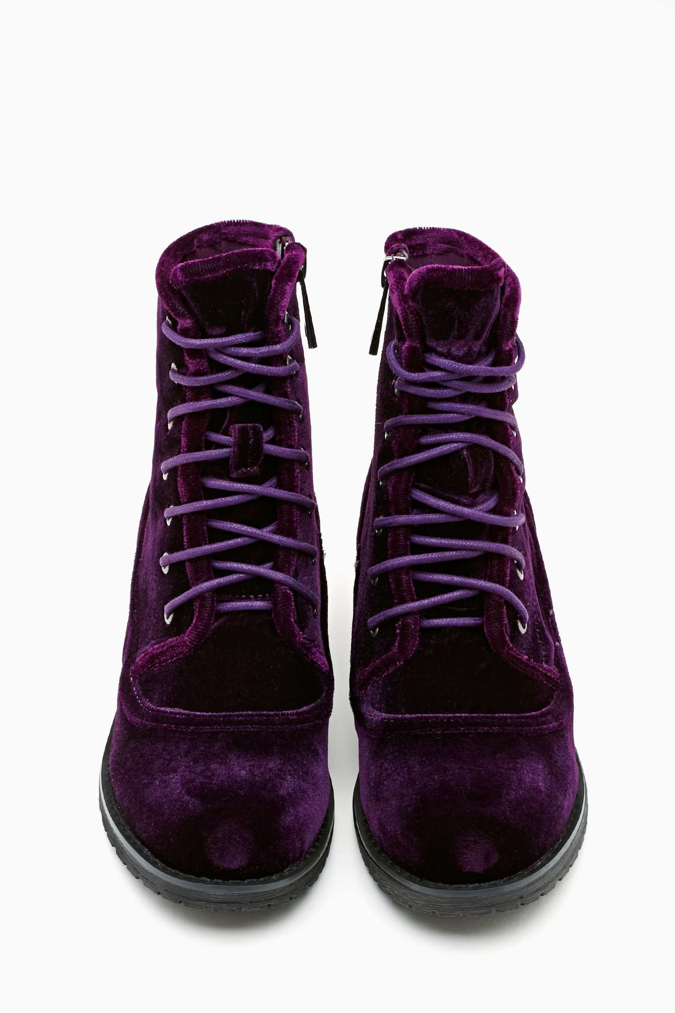 purple velvet combat boots