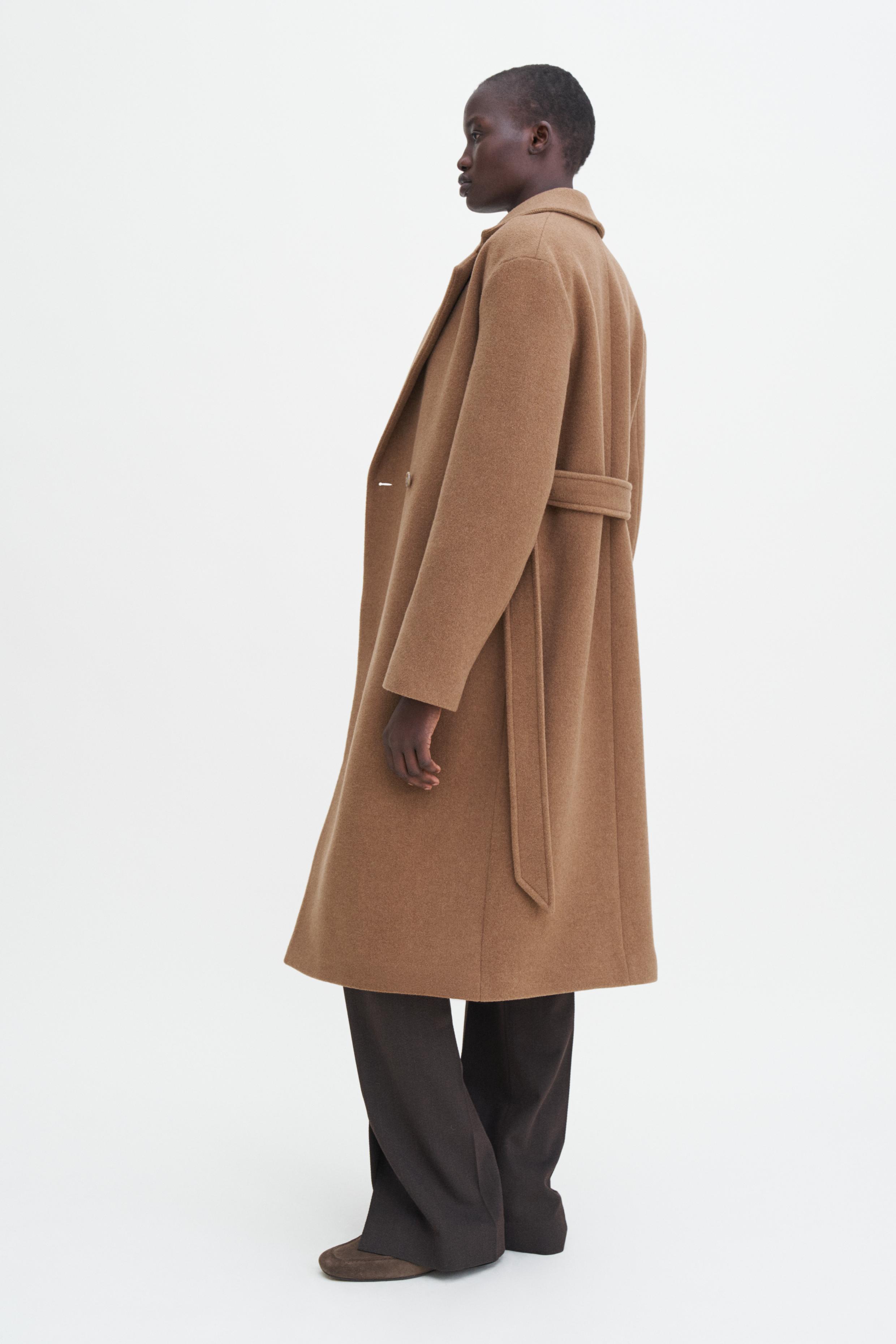 tie belt wool coat hm