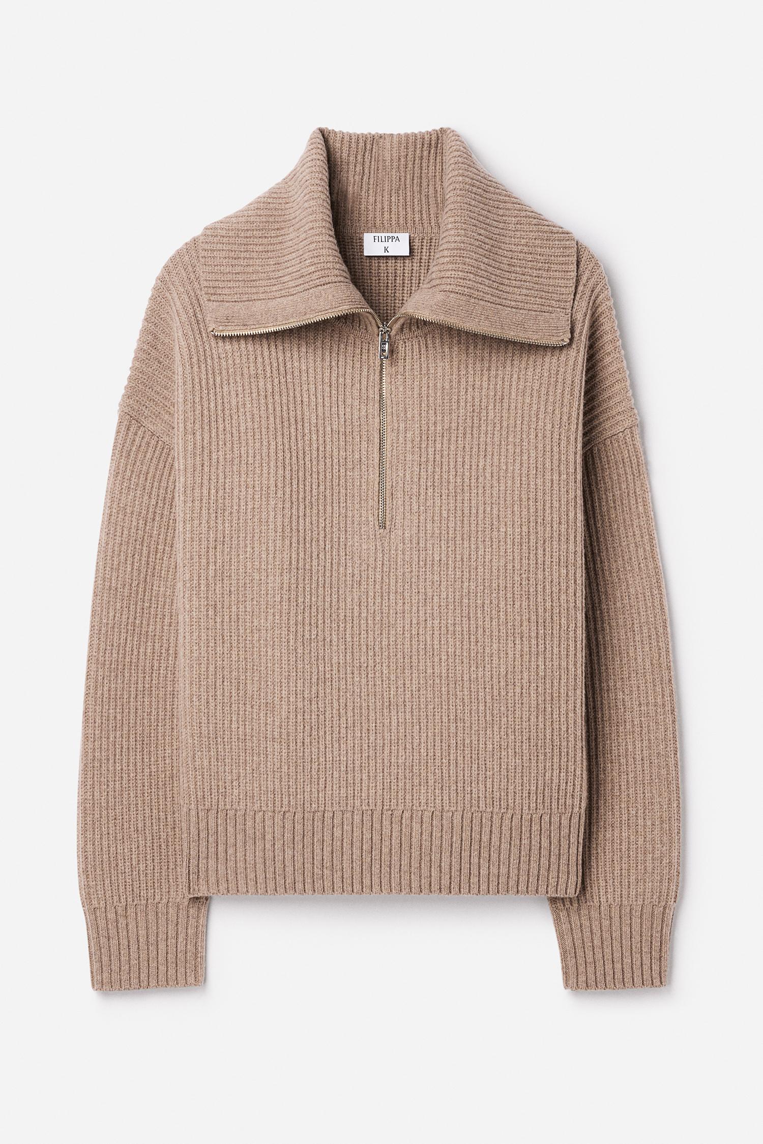Filippa K Ribbed Wool Half Zip Sweater in Natural | Lyst