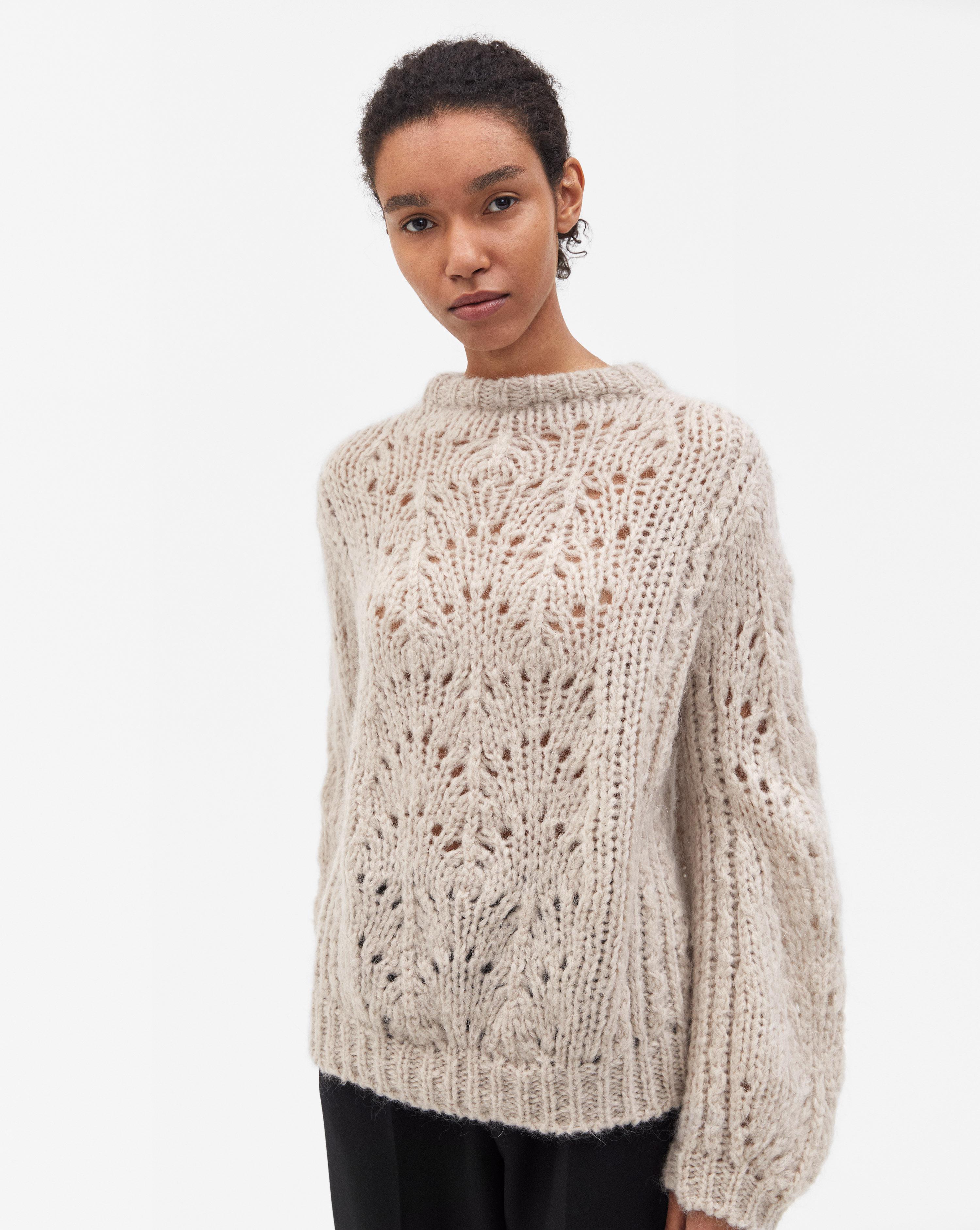 Filippa Synthetic Pointelle R-neck Sweater Porcelain -