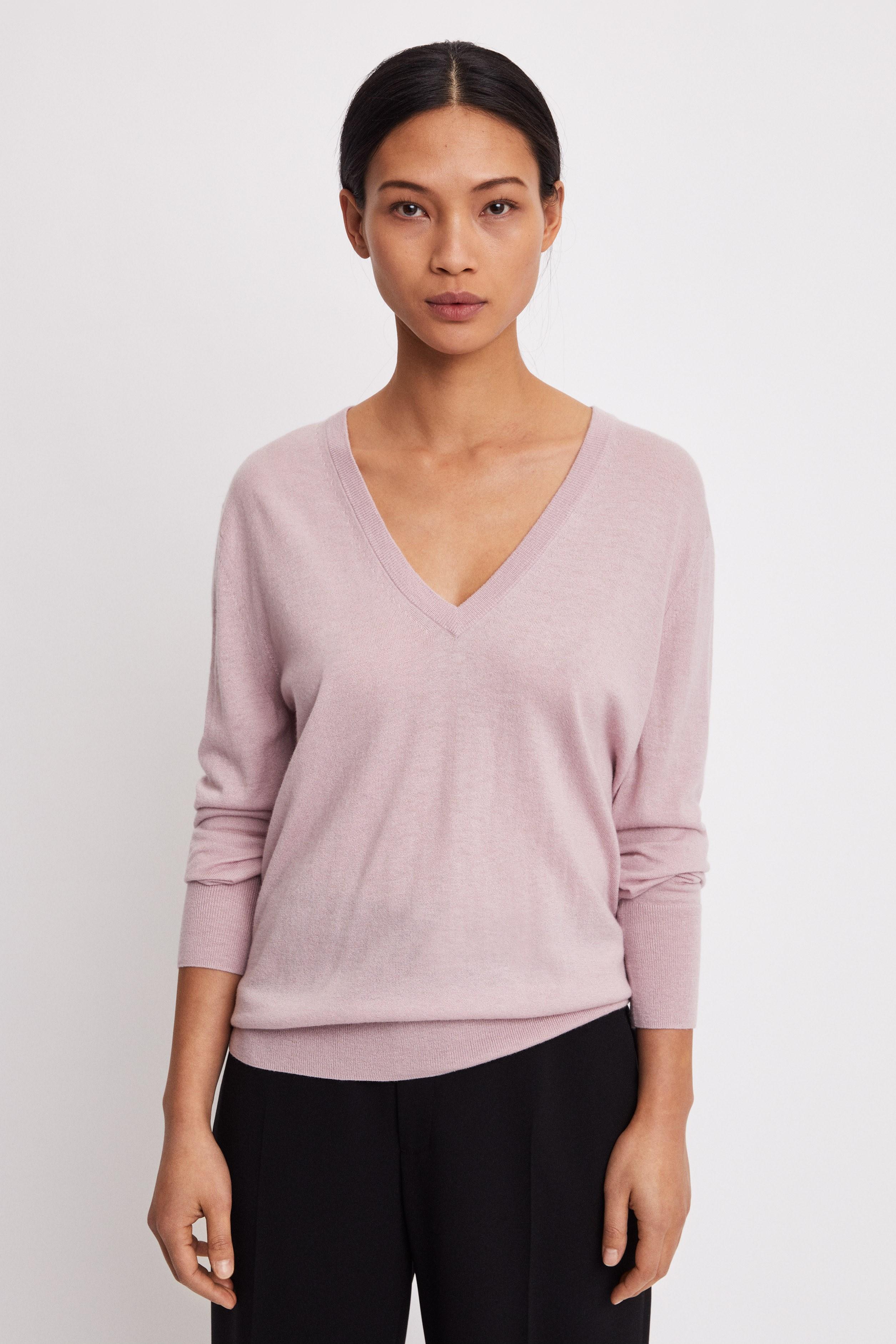 Filippa K Silk Mix V-neck Sweater in Pink - Lyst