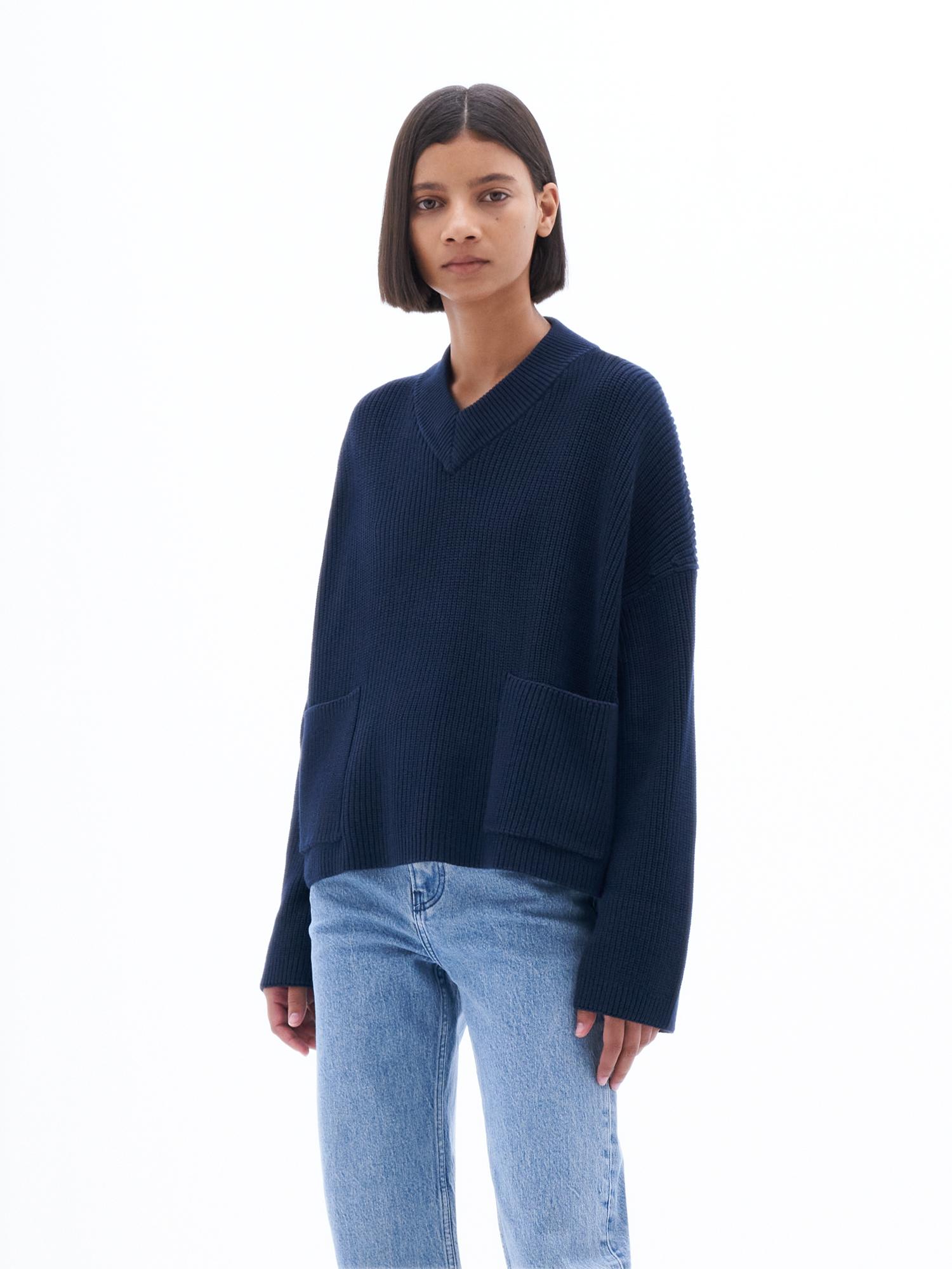 Filippa K Boxy Vneck Cotton Sweater in Blue Lyst