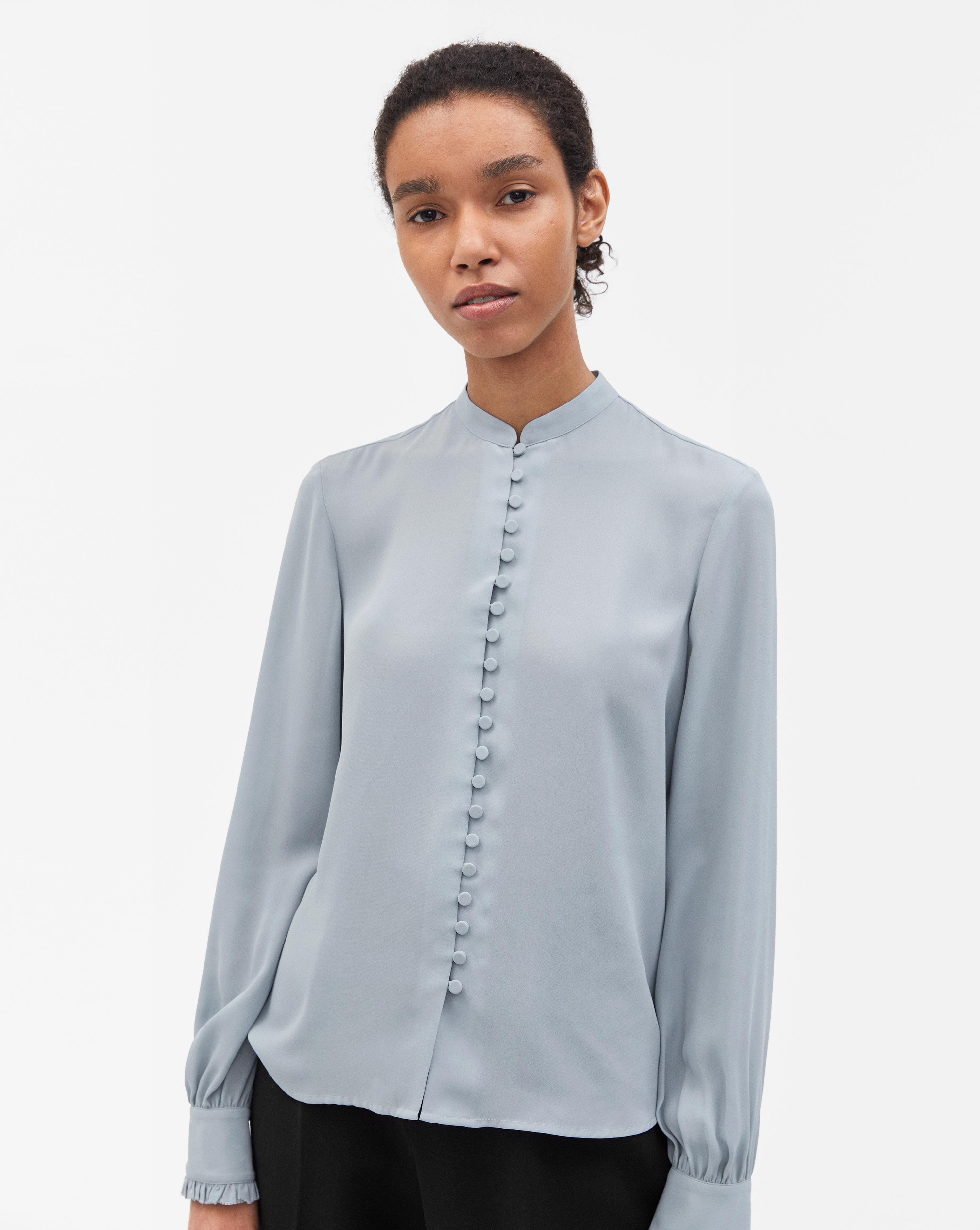 Filippa K Synthetic Sheer Button Blouse Dove Blue - Lyst