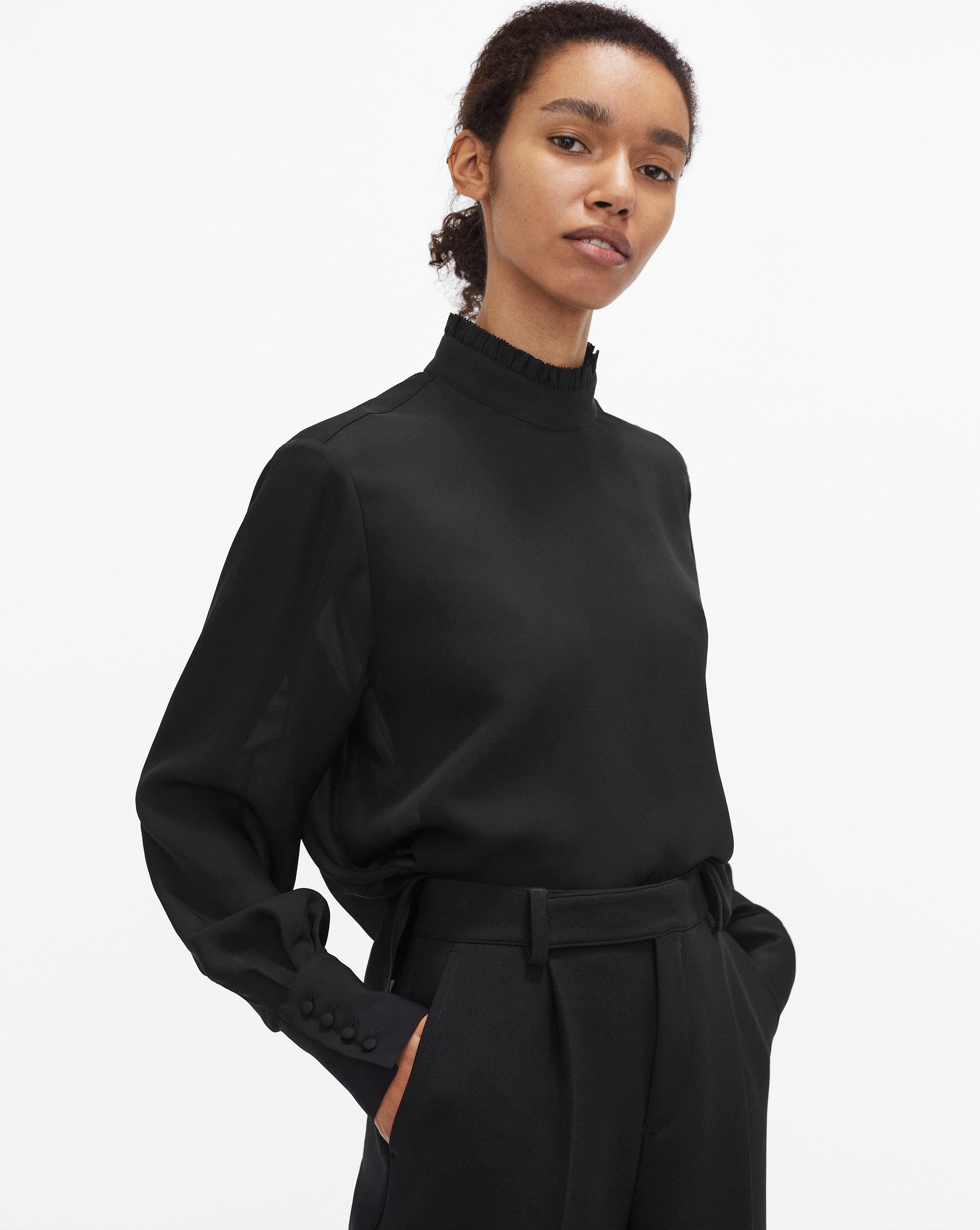 black silk ruffle blouse