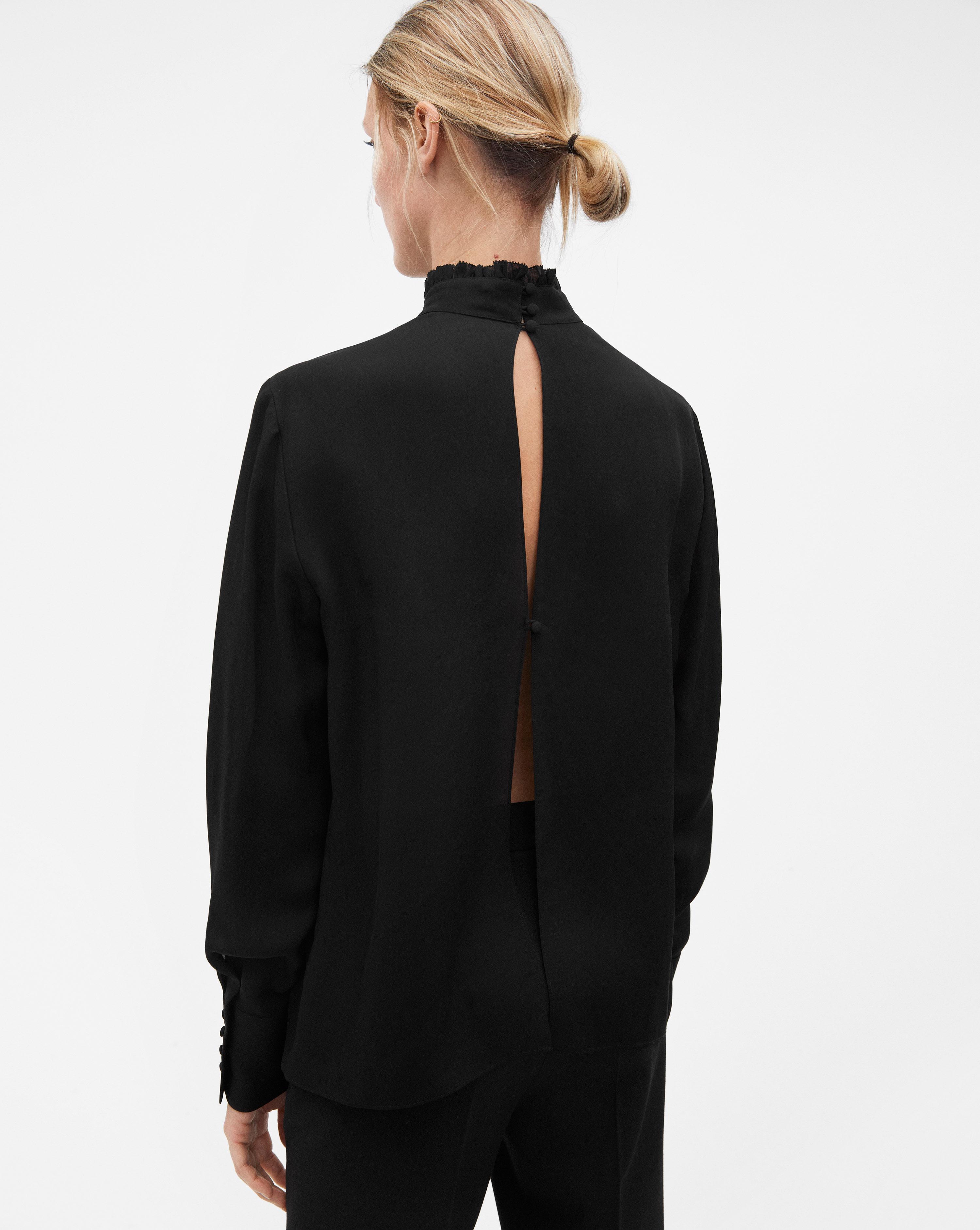 black silk ruffle blouse
