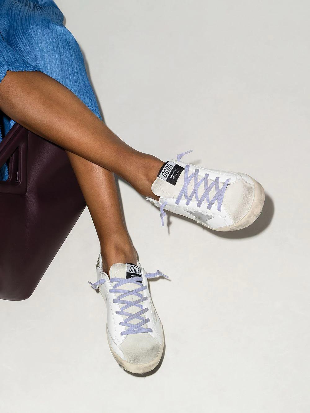 Golden Goose Woman White Super-star Sneakers With Lilac