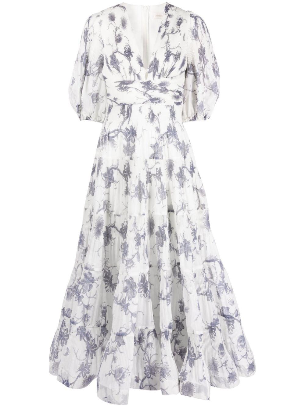 Zimmermann Pleated Floralprint Voile Midi Dress in White Lyst