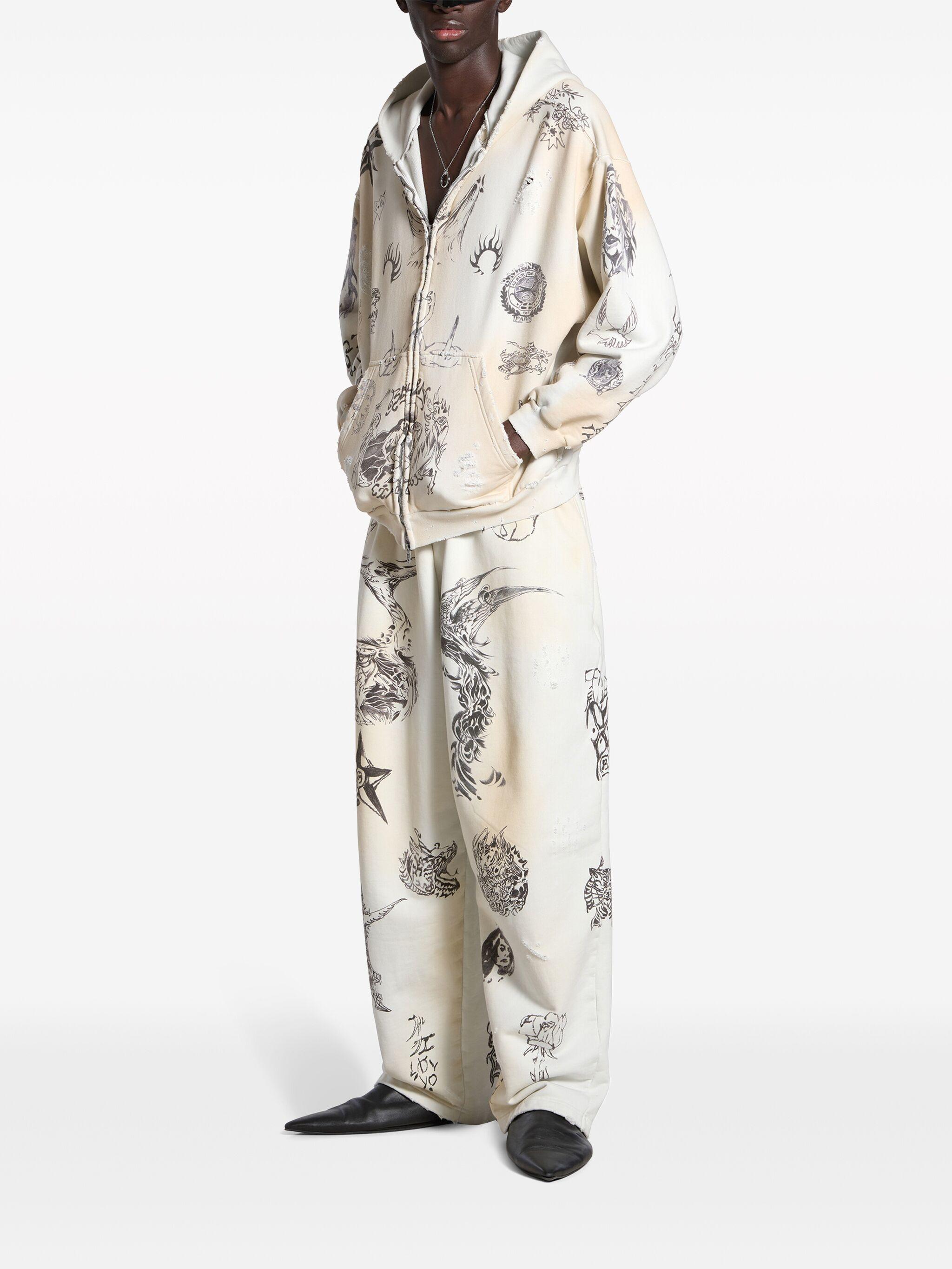 Balenciaga Tat Zip-Up Cotton Hoodie in White for Men | Lyst