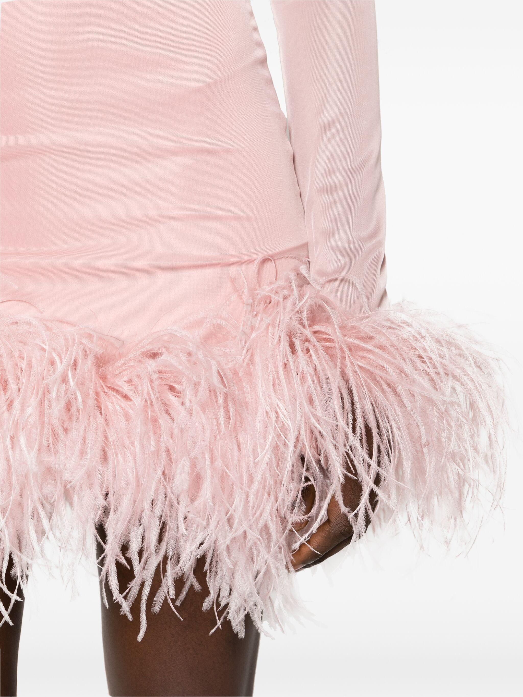 16 arlington pink feather dress Luna feather-trimmed stretch-jersey turtleneck mini dress - blush