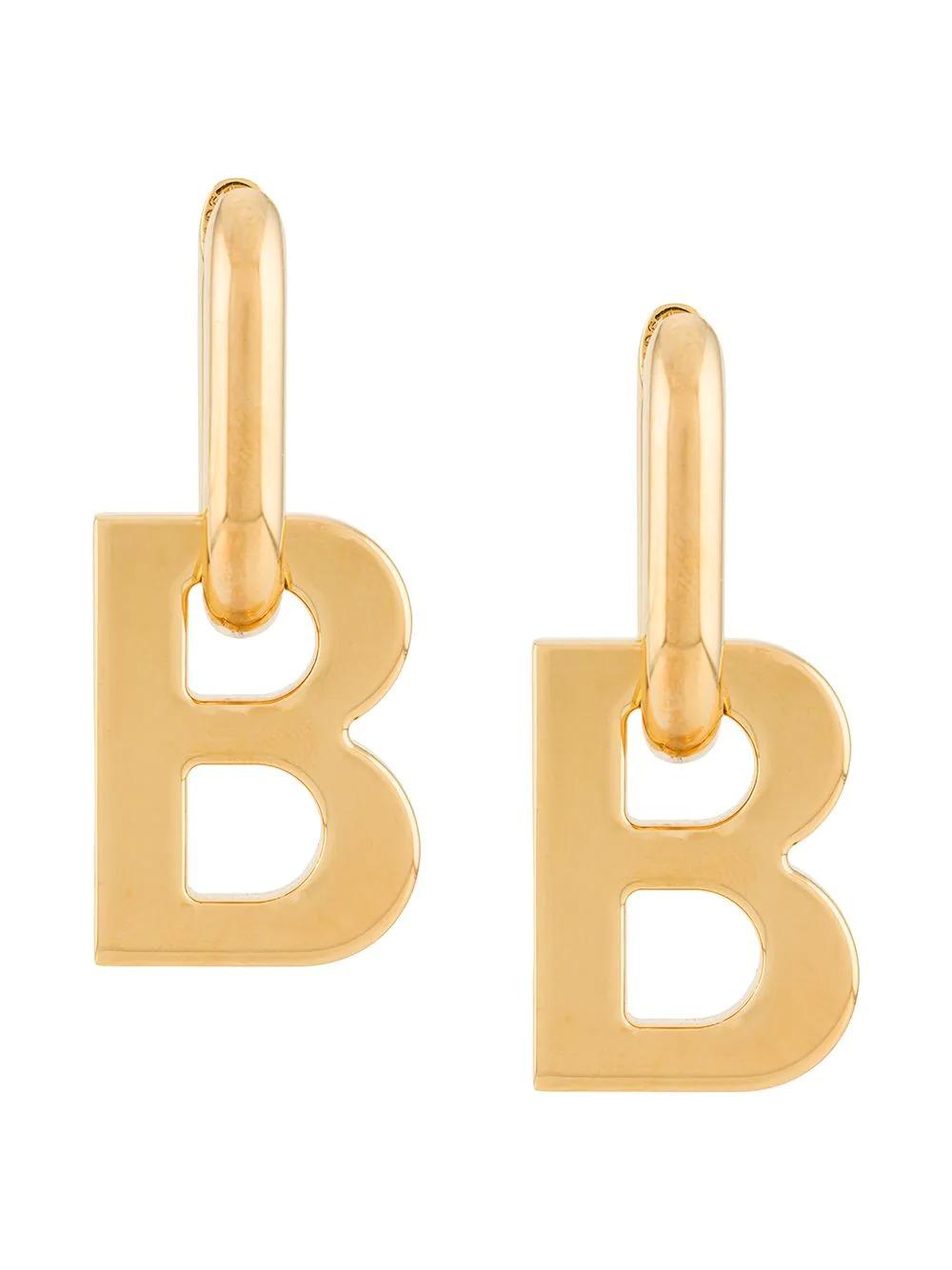 Balenciaga B-logo Hoop Earrings in Metallic | Lyst