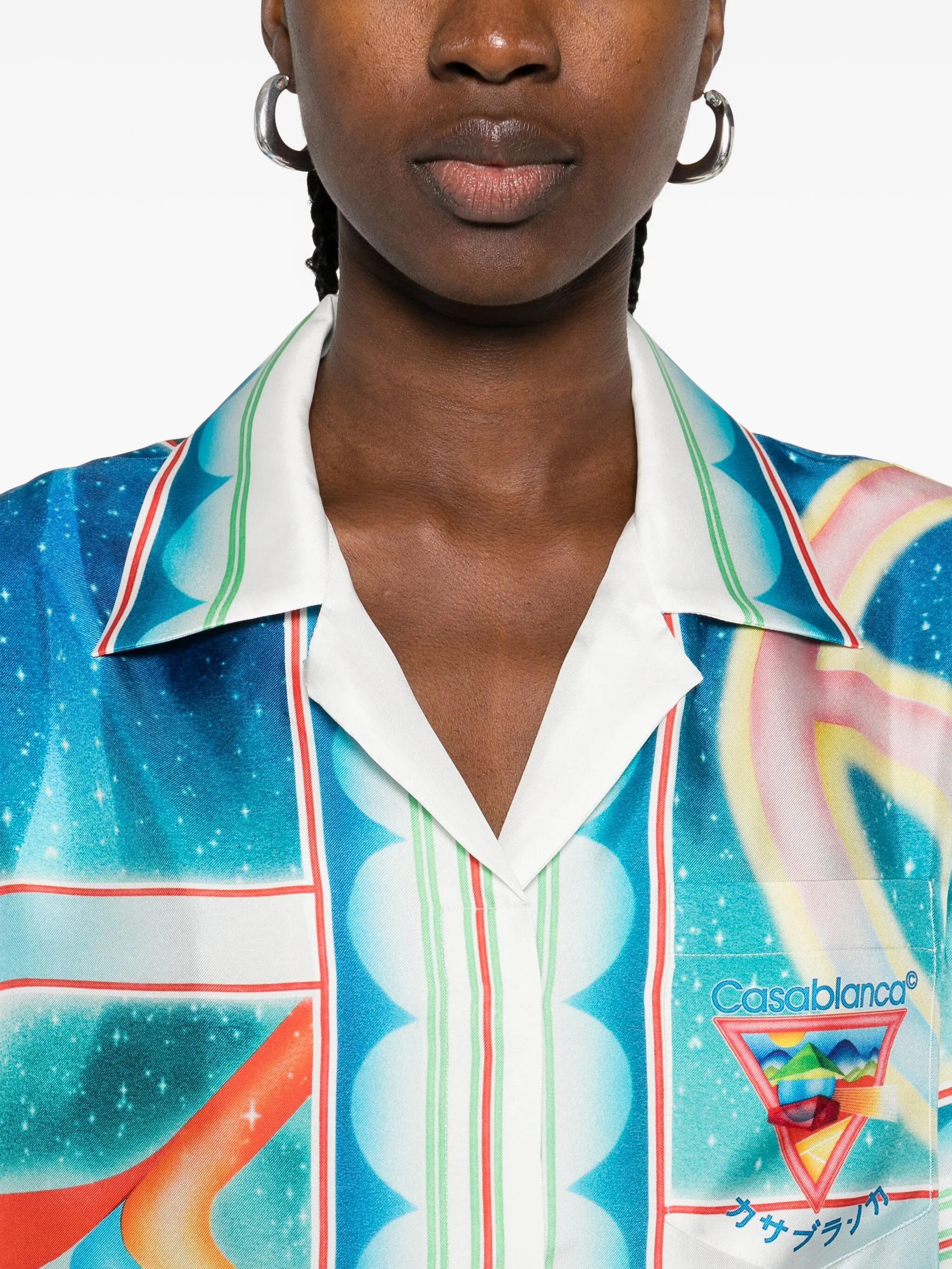 CASABLANCA Printed Silk Shirt in Blue | Lyst