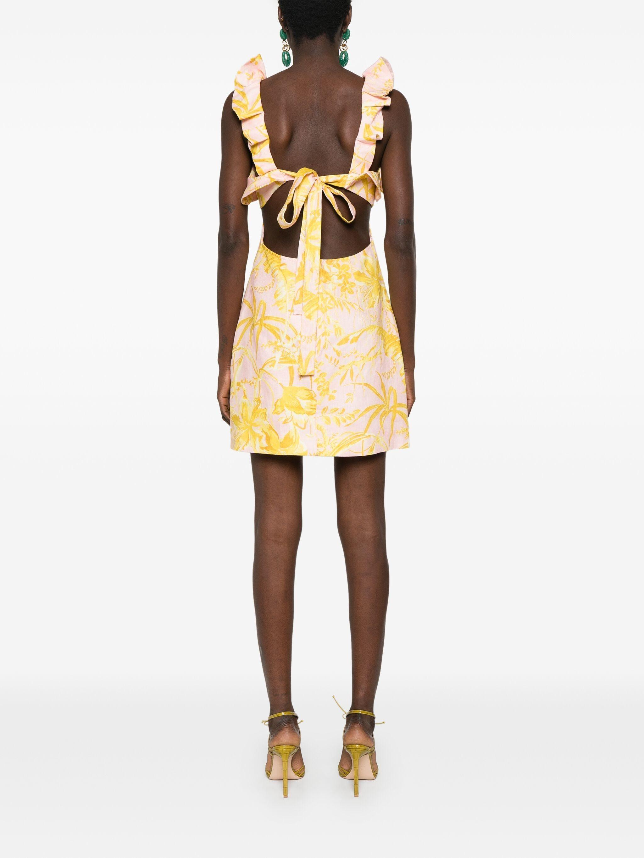 Zimmermann Golden Ruffle Mini Dress in Yellow | Lyst