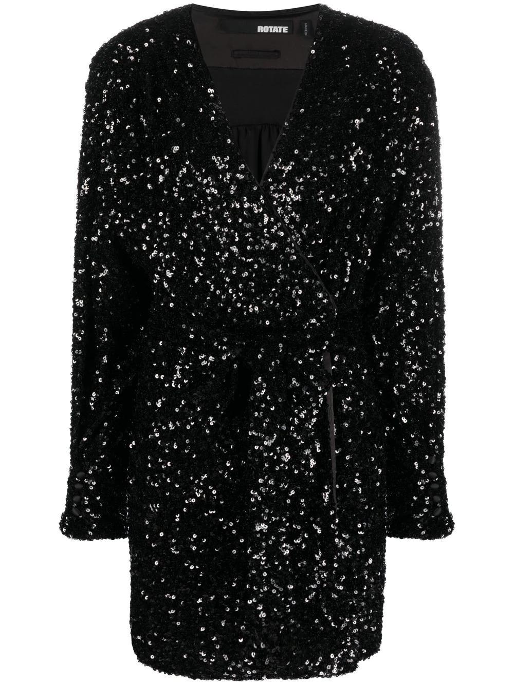 ROTATE BIRGER CHRISTENSEN Sequin-embellished Wrap Minidress in Black | Lyst