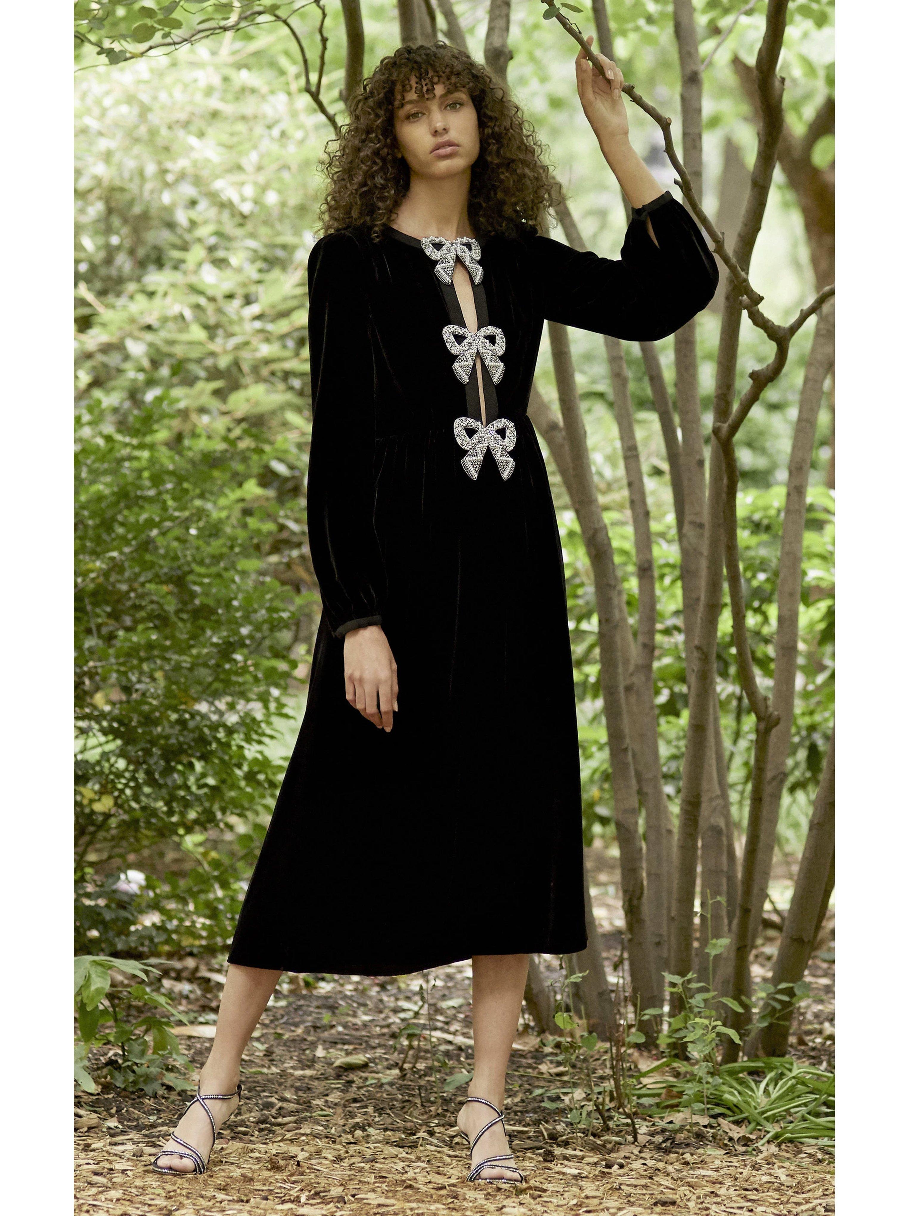 Saloni Velvet Camille Embroidered-bows 
