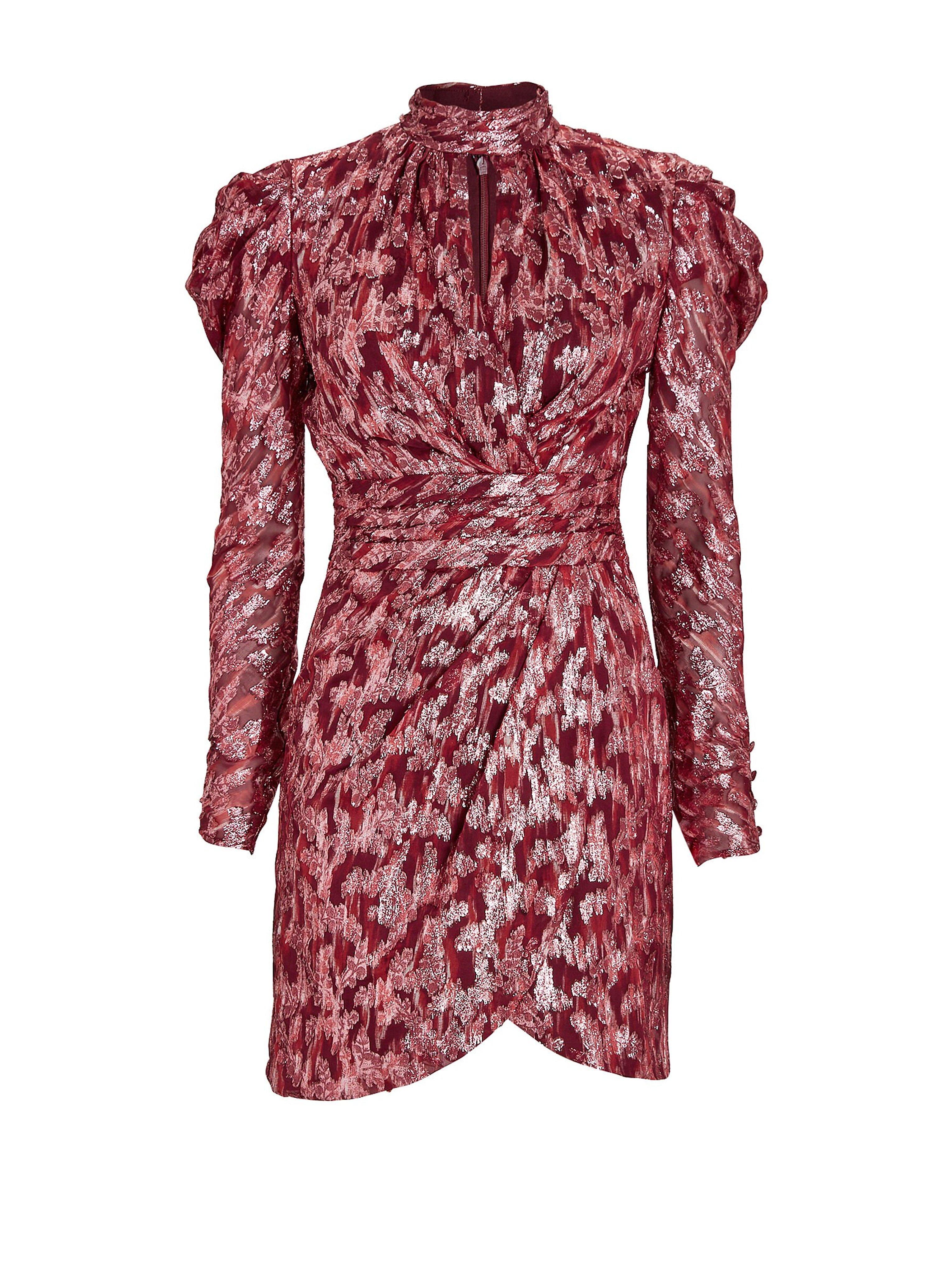 Jonathan Simkhai Puffed Sleeve Fil Coupé Silk Mini Dress in Red | Lyst UK