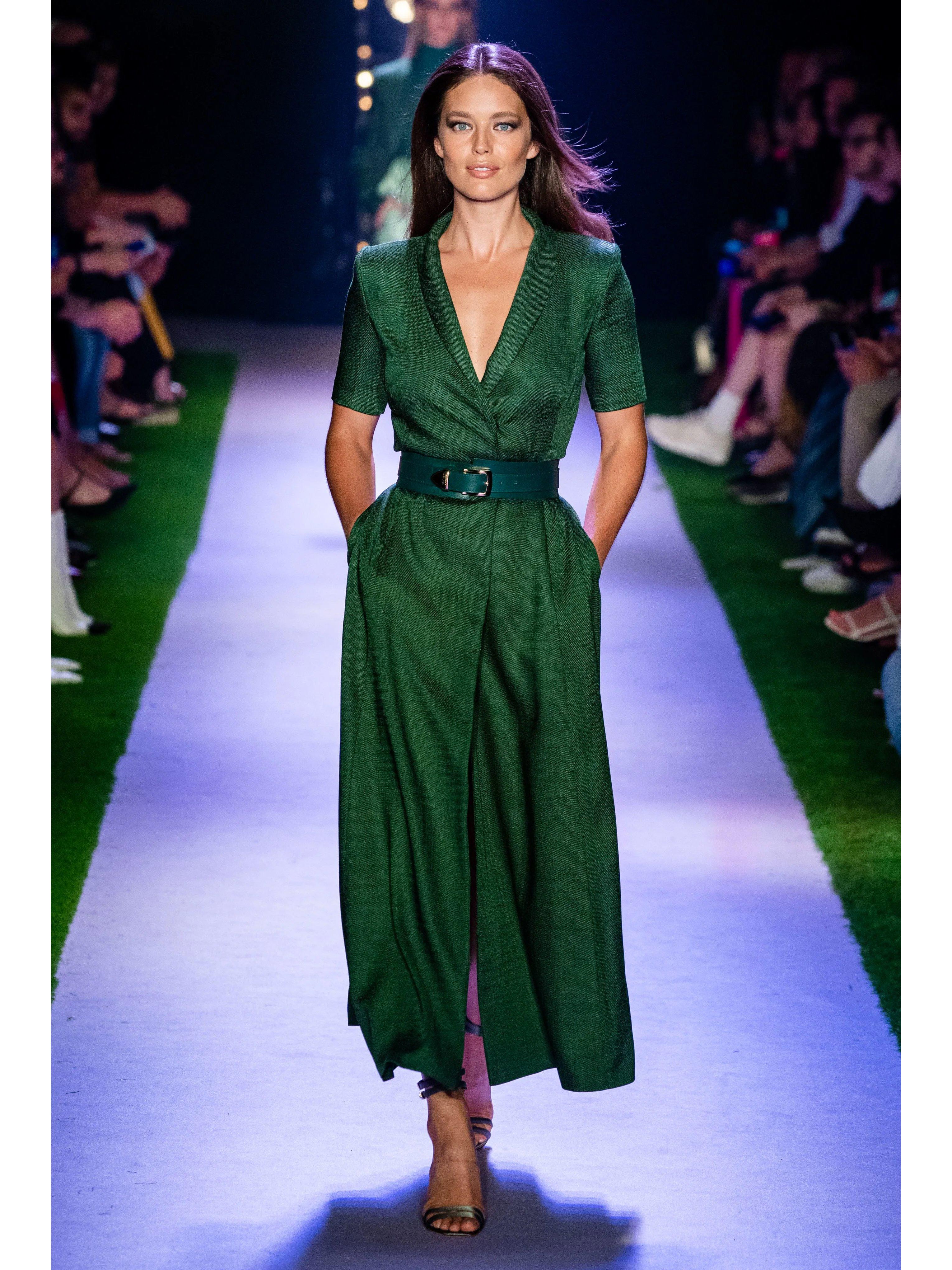 Brandon Maxwell Linen Button-detailed Midi Dress in Green | Lyst