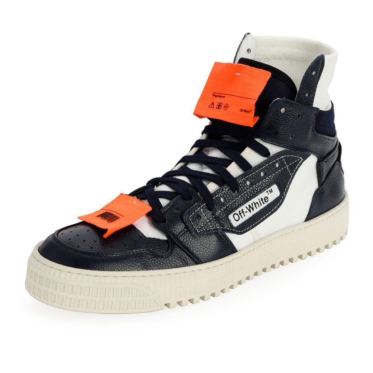 Off-White c/o Virgil Abloh Leather Navy Hi-top And Orange Tag Sneakers ...
