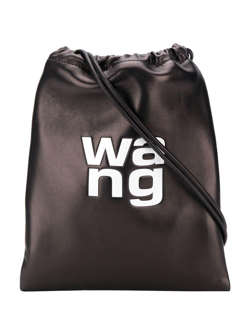 Women S Black Leather Embossed Logo Drawstring Bag By Women S Black Leather Embossed Logo Drawstring Bag By