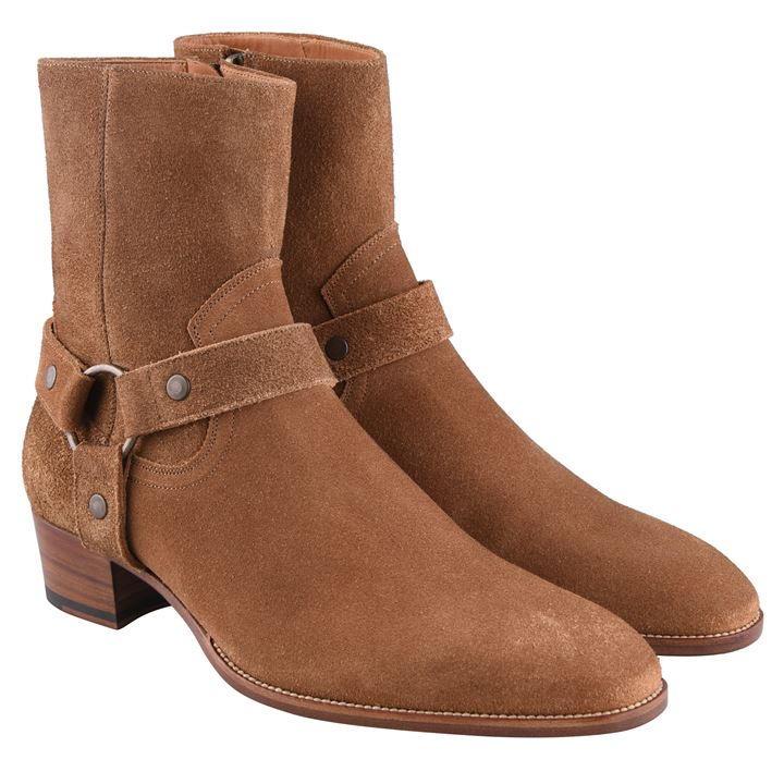 Saint Laurent Wyatt Harness Boots In Suede in Brown for Men - Lyst