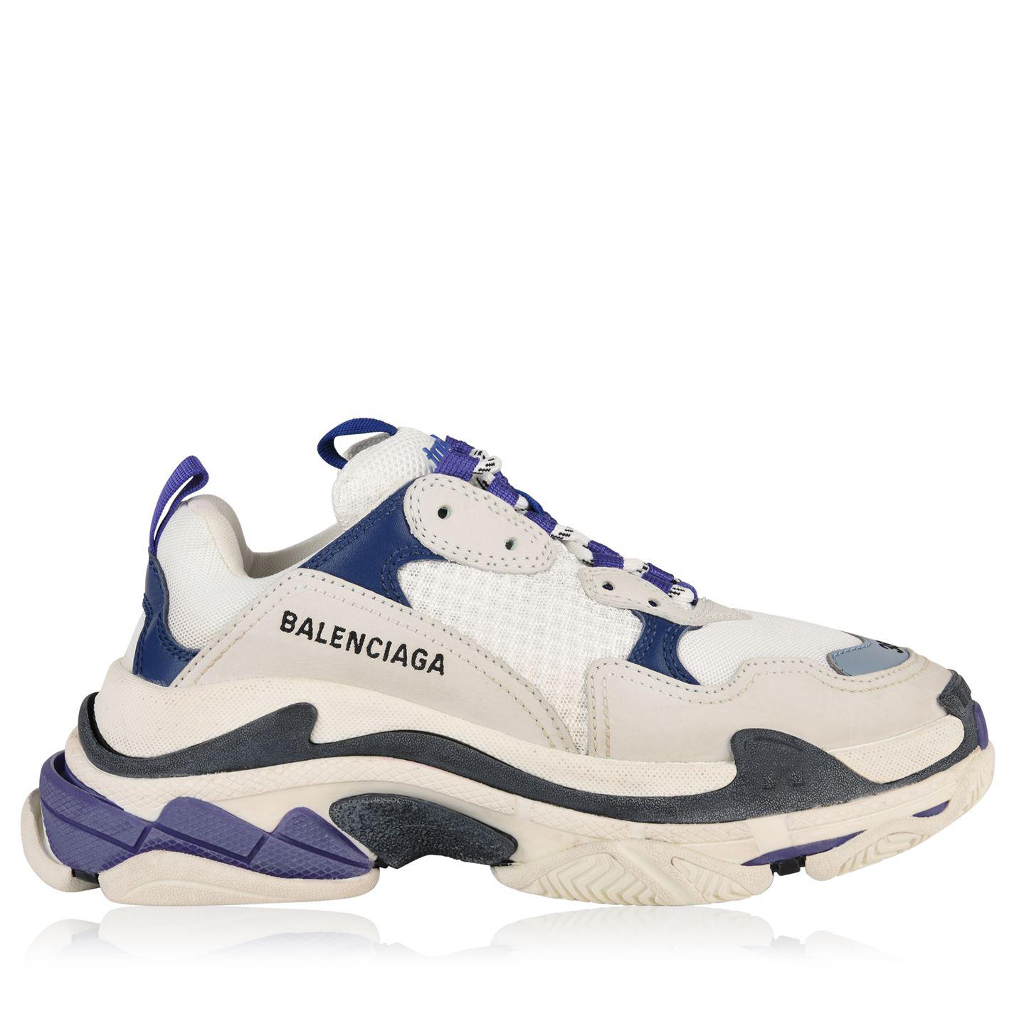Balenciaga White And Blue Triple S Leather Sneakers | Lyst UK