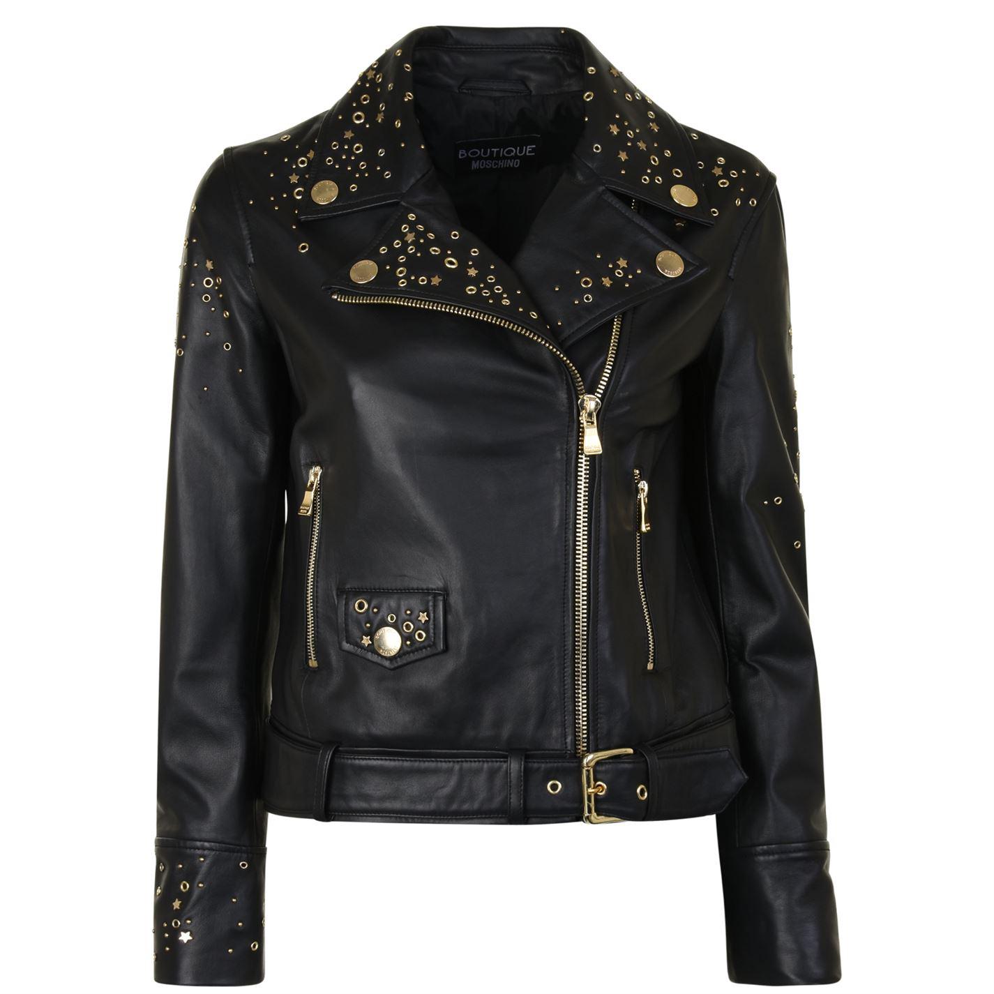Boutique Moschino Star Studded Leather Jacket in Black - Lyst