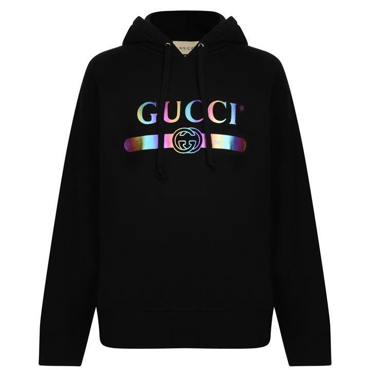Gucci Cotton Hologram Fake Logo Hooded Sweatshirt in Black for Men ...
