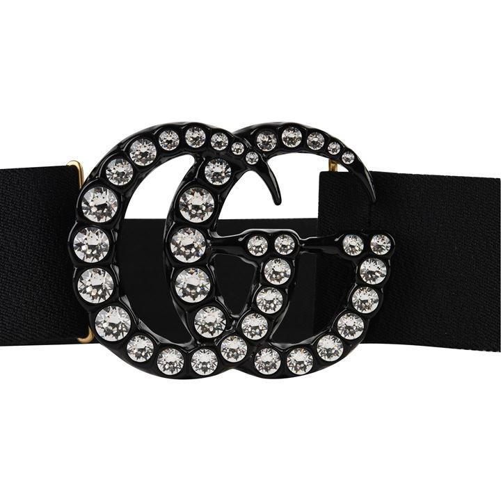 Gucci Elastic Crystal Gg Belt in Black - Lyst