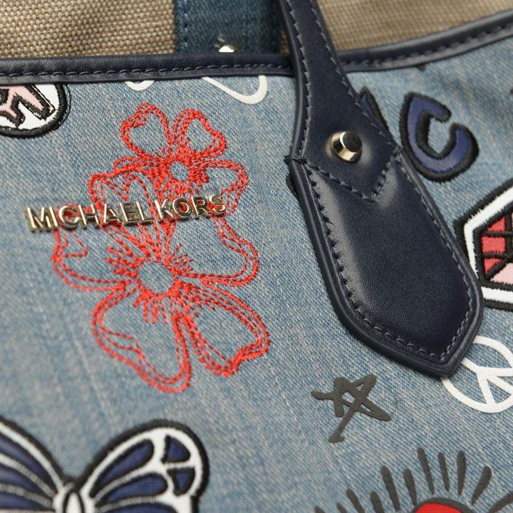 eva large embroidered denim tote bag