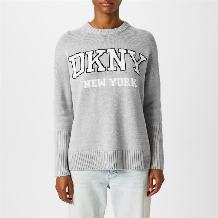 Crew Neck Dkny Ladies Jumpers DKNY Logo Knit Jumper In Grey Lyst UK