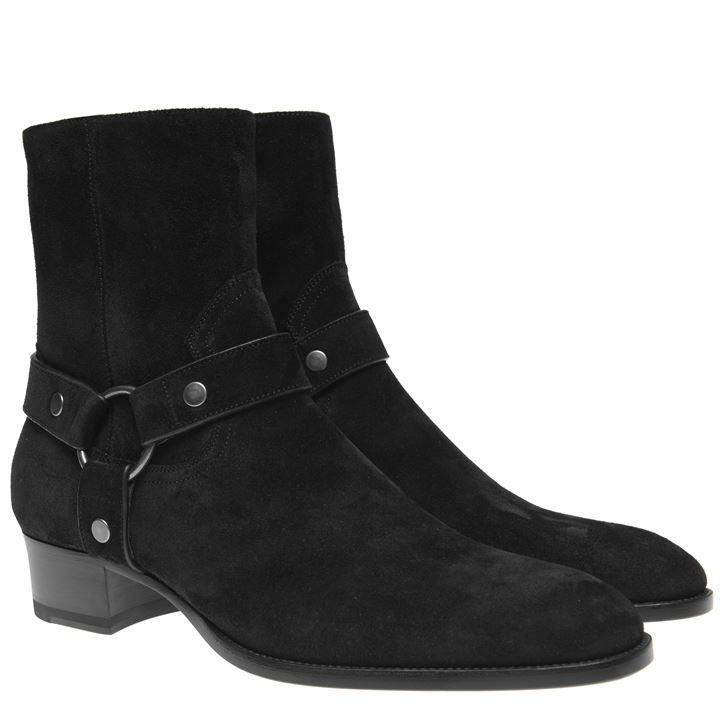 Saint Laurent Wyatt Harness Boots In Suede in Black for Men - Lyst