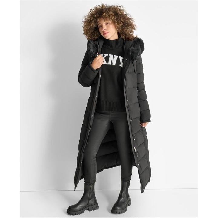 Dkny Ladies Dkny Down Winter Coats DKNY Long Fur Jkt Ld51 In Black