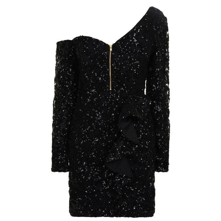embellished ruffle front mini dress