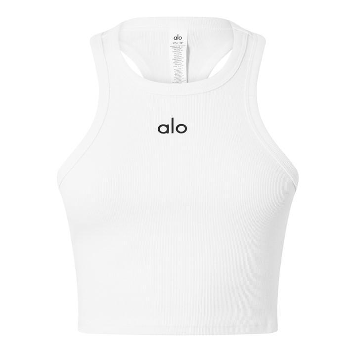 alo yoga aspire タンクトップ　ホワイト　あろーヨガ Alo Yoga Aspire Tank リブ クロップドタンクトップ 白 の通販 by Y's トップス