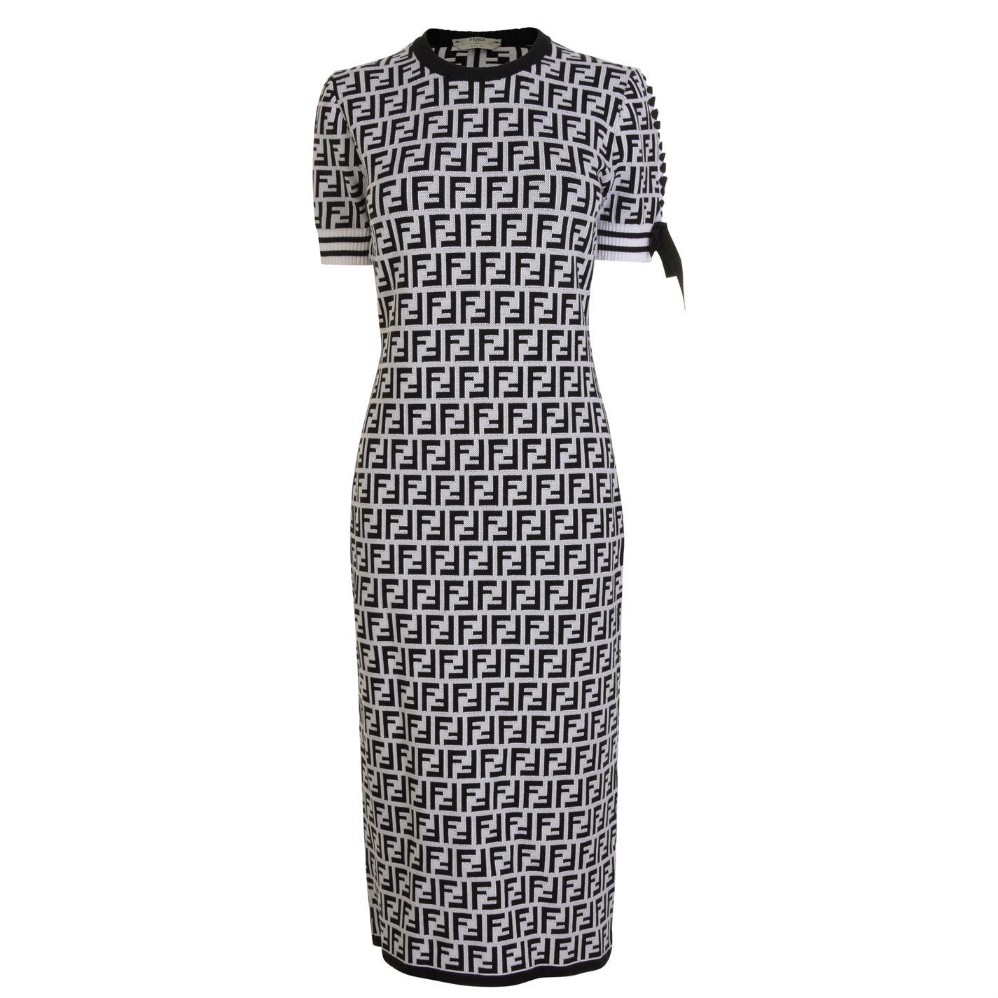 Fendi Synthetic Logo Knit Jumper Dress In Black Lyst