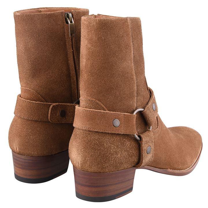 Saint Laurent Wyatt Harness Boots In Suede in Brown for Men - Lyst