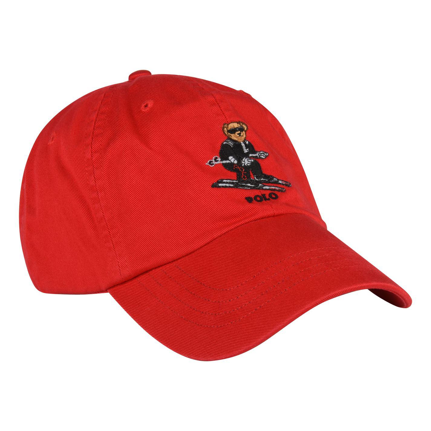 red polo hat with bear