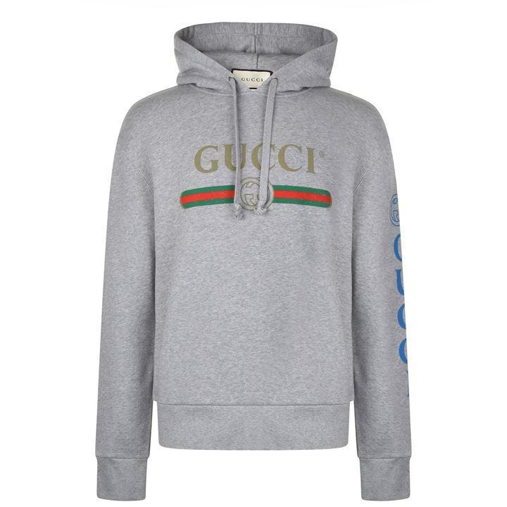 Gucci Cotton Fake Logo Embroidered Hooded Sweatshirt in Gray for Men - Lyst