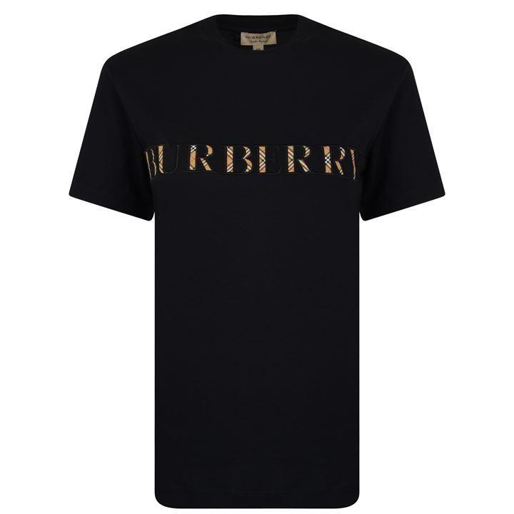 Burberry Check Logo Cotton T-shirt in Black - Lyst