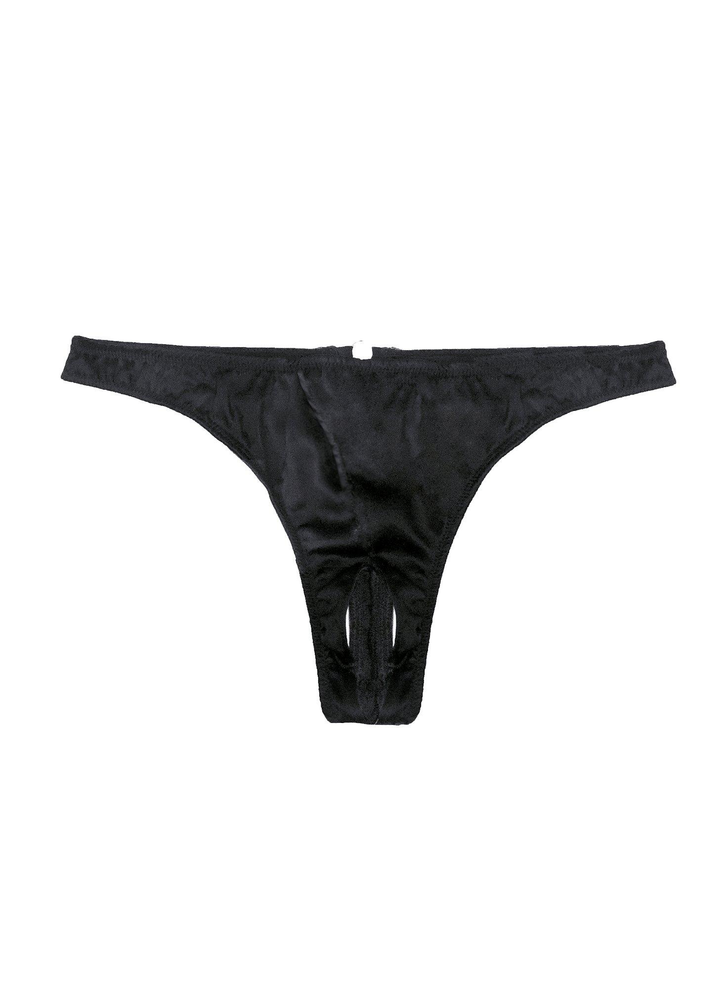 fleur du mal silk luxe crotchless thong in black