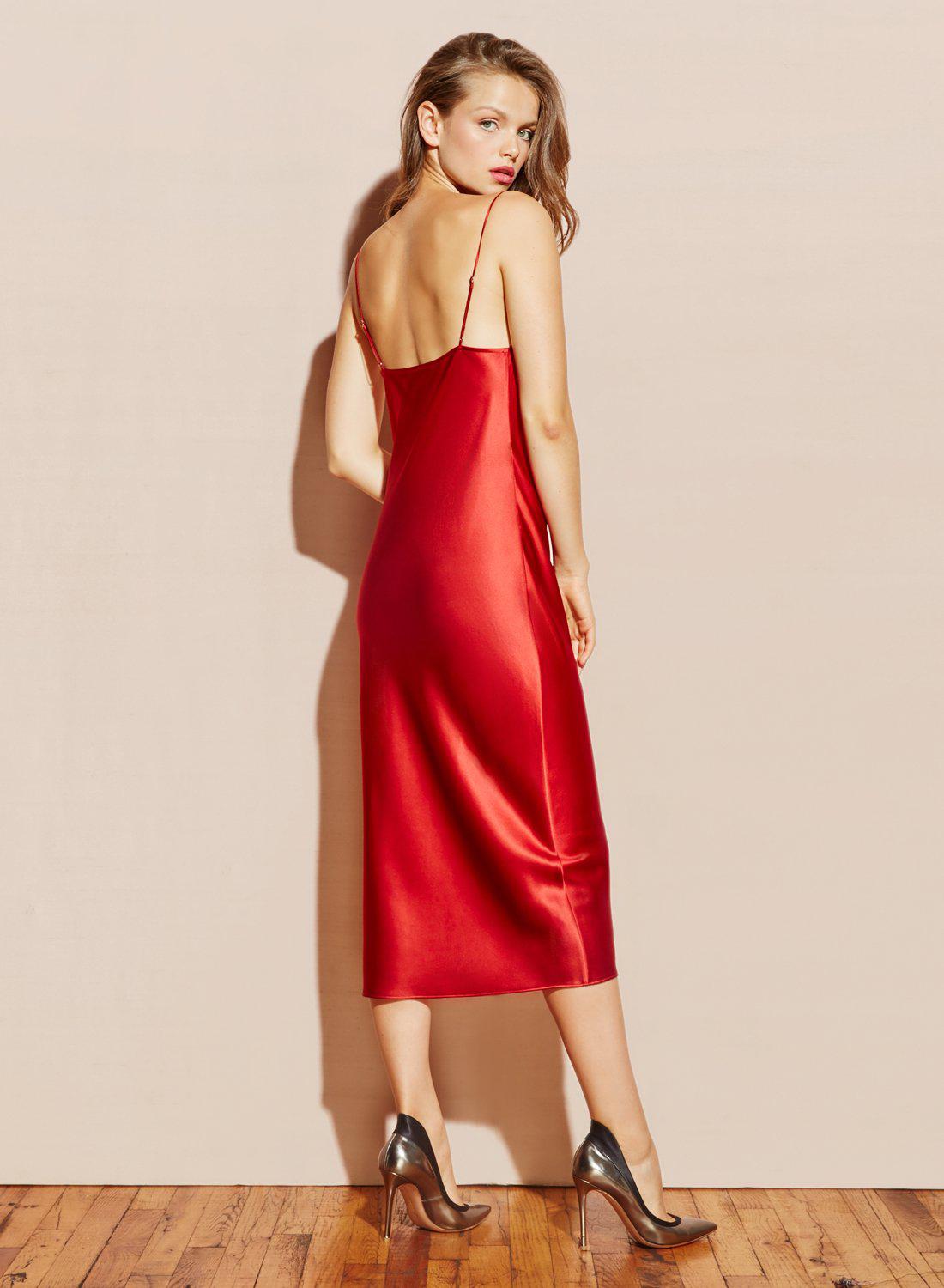 red cowl neck maxi slip dress