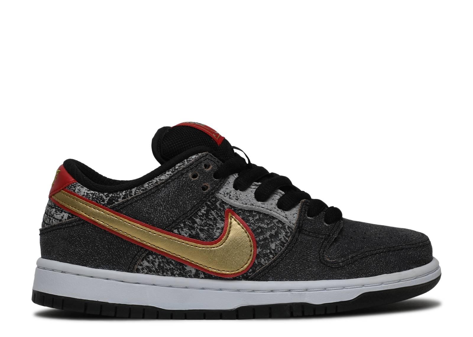 Nike Leather Sb Dunk Low Premium Qs 'beijing' Shoes - Size 9.5 in Black/Metallic Gold (Metallic 