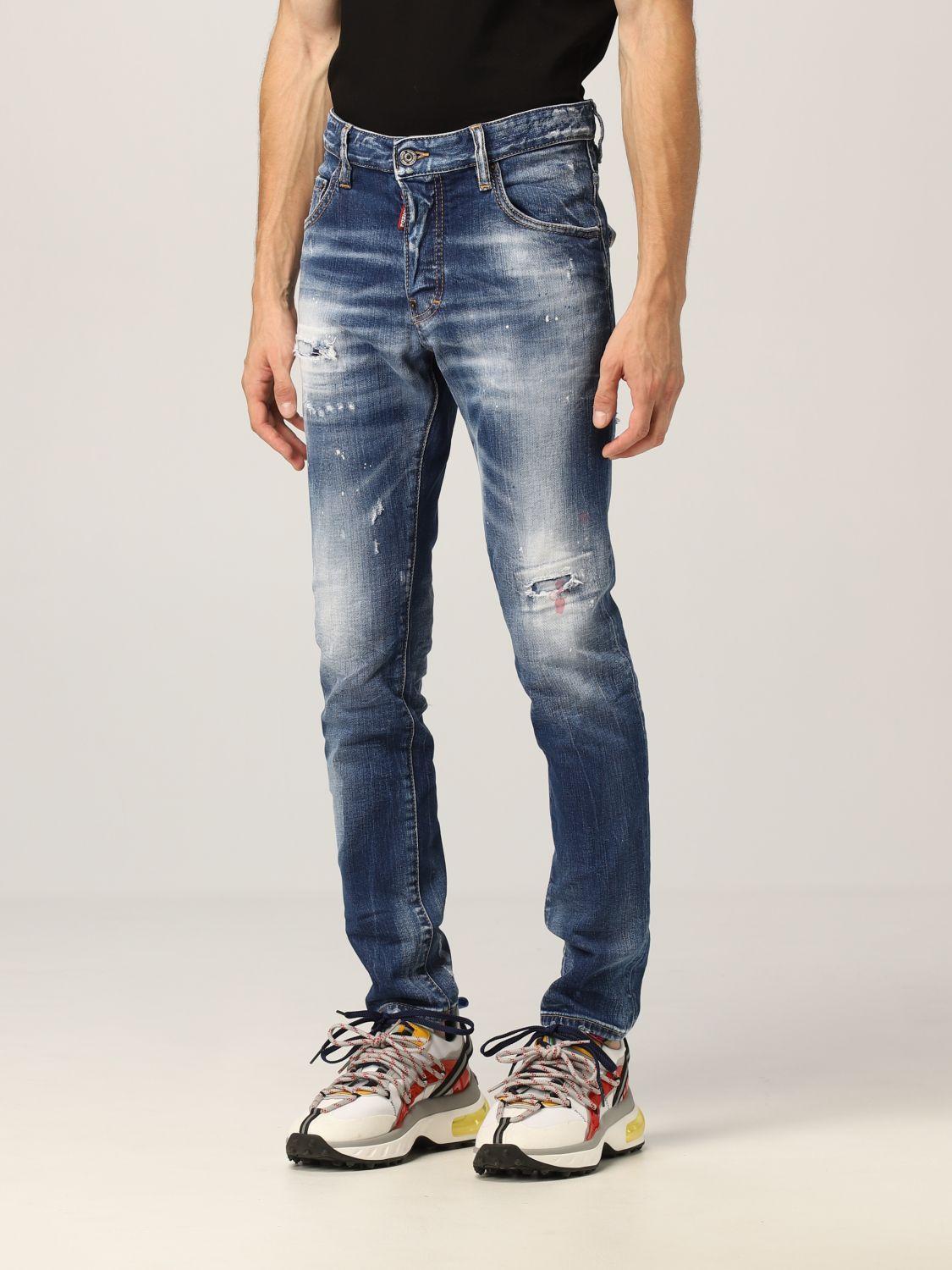 DSquared² Paint Splat Distressed Slim Fit Jeans in Blue for Men | Lyst