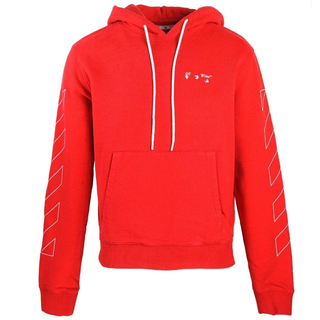 red hoodie with white sleeves
