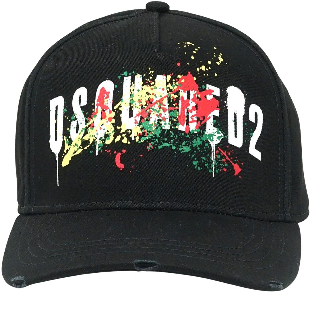 DSquared² Paint Splatter Logo Black Baseball Cap for Men | Lyst